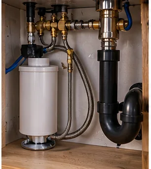 Direct-Plumb Espresso Machine Water Setup: Filter, Regulator, Shutoff and Drain editorial coffee gear image